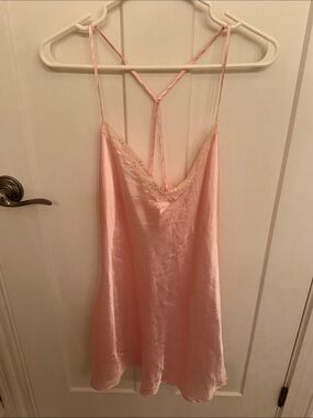 Light Pink Satin Lace-Trim Chemise / Nightgown - Women's Intimates